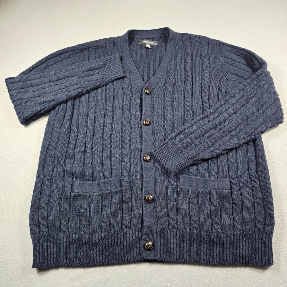Croft & Barrow Mens XL Navy Blue Cardigan Sweater Cable Knit V-Neck Button Front - Picture 3 of 8